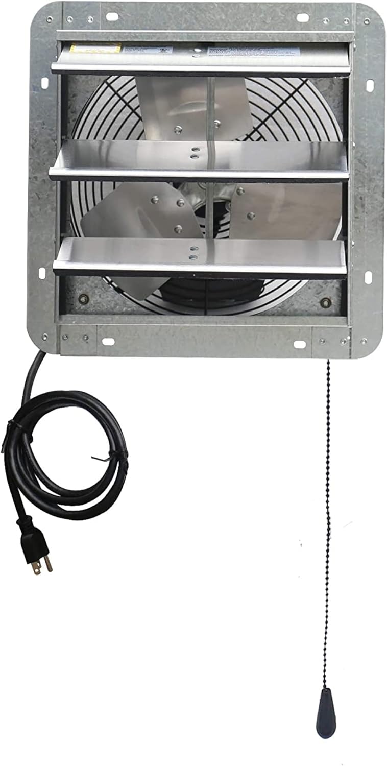 Iliving 12" Wall Mounted Shutter Exhaust Thermostat Control-3 Speeds Vent Fan For Home Attic, Shed, or Garage Ventilation, 960 CFM, 1200 SQF Coverage Area, Variable, Silver - Image 1